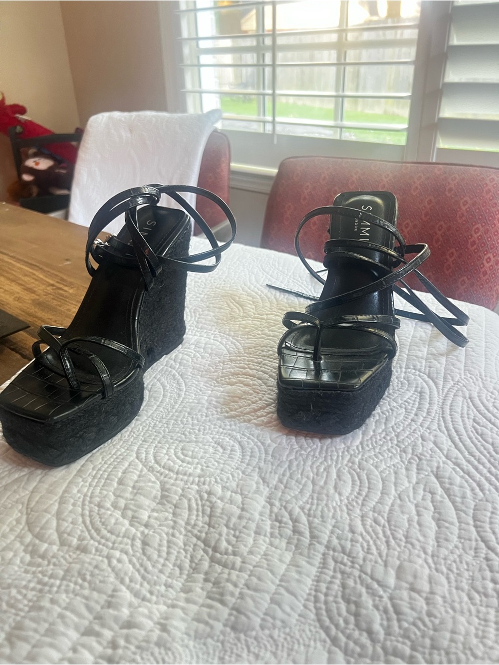 ASOS Black Lace-Up Platform Wedge Sandals